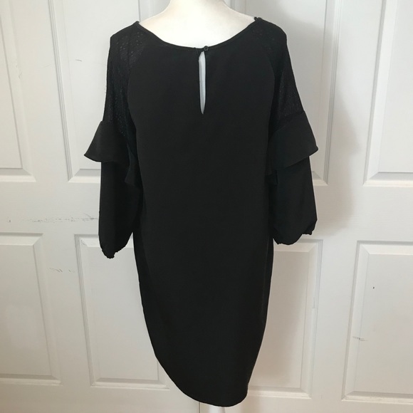 H Halston Black Dress with Lace Shoulders Size M - Picture 7 of 15